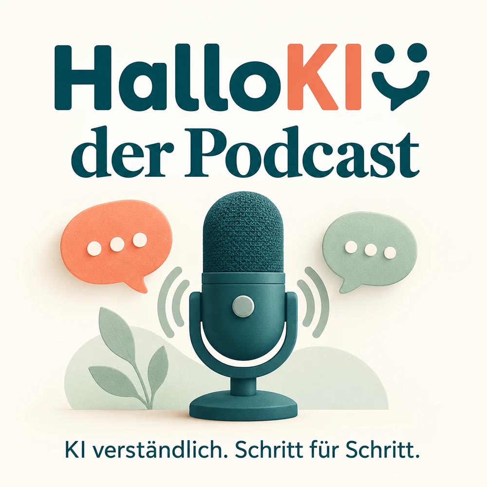 Cover des Podcasts „Hallo KI – der Podcast“ mit Mikrofon